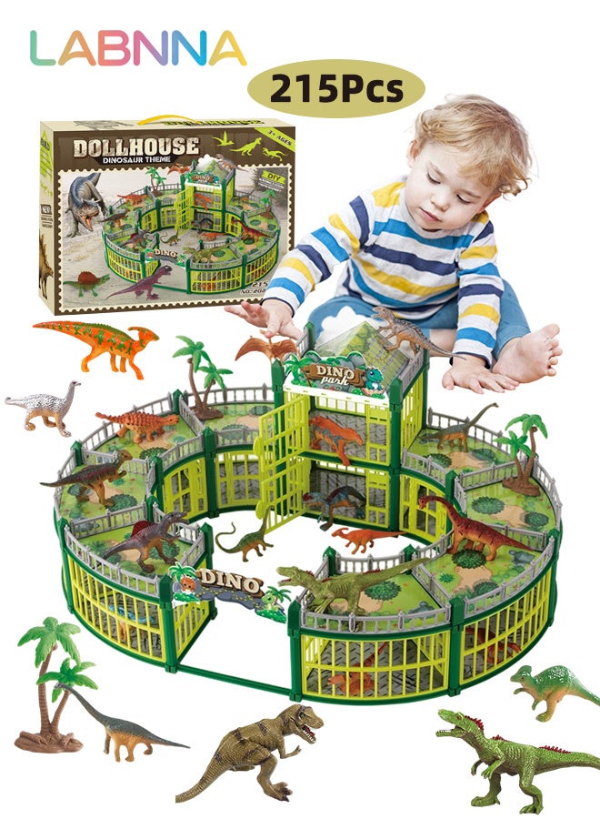LABNNA 215PCS Dinosaur Building Set, Dinosaur Toys Kit with 18 Dinosaur Figures, Creative Dino Park Playset, Dinosaur-themed Dollhouse, DIY Dino Themed Craft Kit, Fun Interactive Toys, Ideal Gift for Kids, 52*40*23cm - Image 1